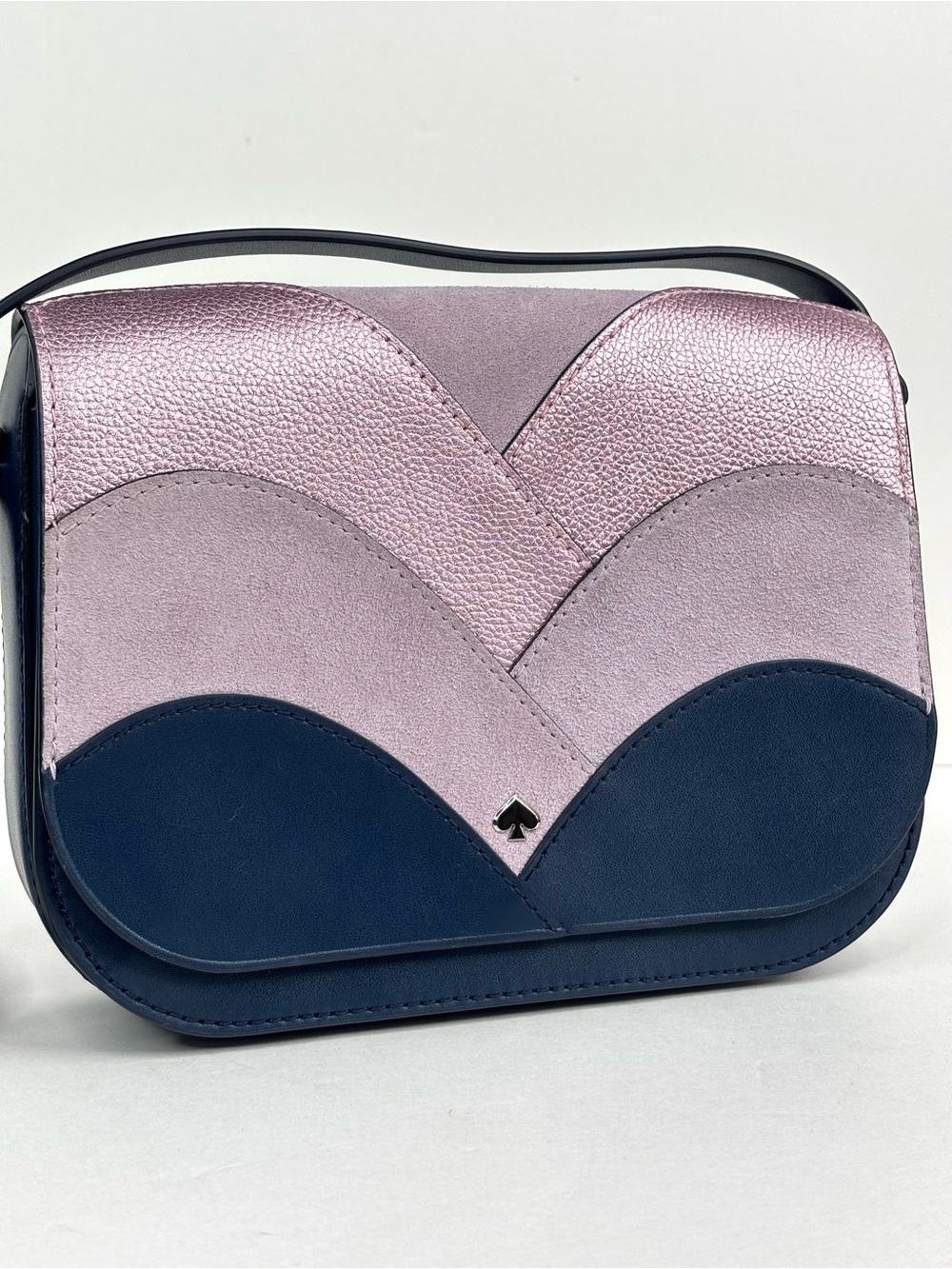 Kate Spade Nadine Patchwork Pink, Navy, Mauve Suede Leather Crossbody Bag - Picture 11 of 12